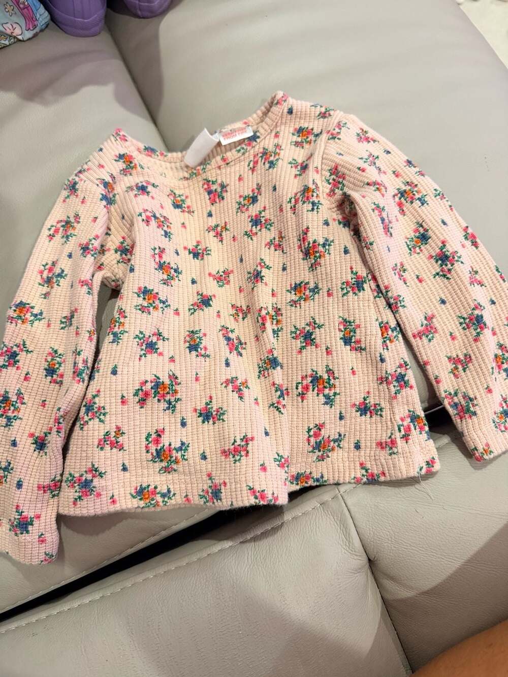 Zara Floral Waffle Long Sleeve Top 18-24 Months Pink Cotton Jersey